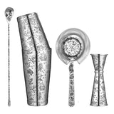 Tiki Stainless Steel 5 Piece Cocktail Set Tin-on-Tin Shaker, Jigger, Spoon and Strainer