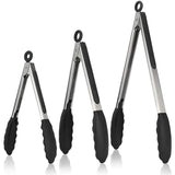 Non-Stick Silicone Locking Tong Set of 3 Stainless Steel Kitchen Food Tongs with Non-Slip Silicone Tips and Grip for Cooking