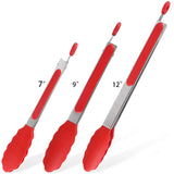 Non-Stick Silicone Locking Tong Set of 3 Stainless Steel Kitchen Food Tongs with Non-Slip Silicone Tips and Grip for Cooking