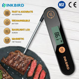 INKBIRD Digital Handheld Meat Thermometer Rechargable Waterproof Instant Read Food Thermometer with Folding Probes for BBQ Milk