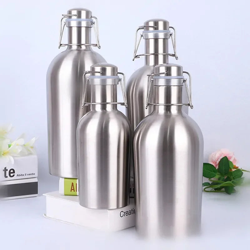 32OZ/64OZ Stainless Steel Homebrew Beer Growler Portable  Barrel Secure Swing Top Lid Craft Bottle