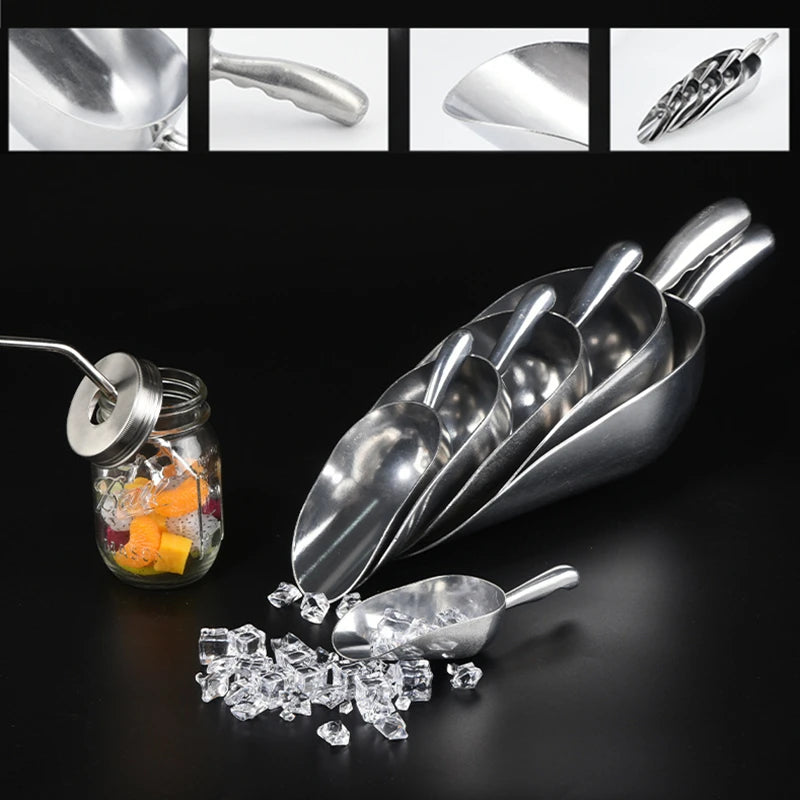 4-Size Aluminum Alloy Ice Shovel Scoop Multifunctional Grain Coffee Beans Bar Cube Scraper Measuring Spoon Kitchen Accessories