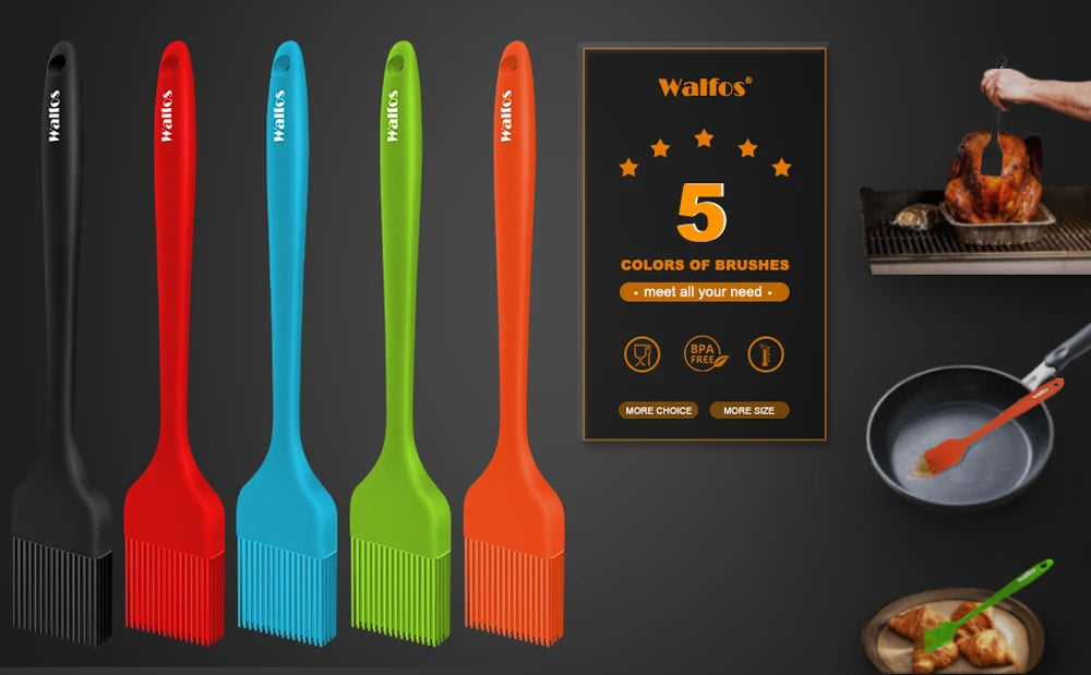 Walfos Silicone Pastry Brush Heat Resistant Basting Oil Brush Set Perfect for Baking BBQ GrillKitchen Cooking BPA Free 5Pcs