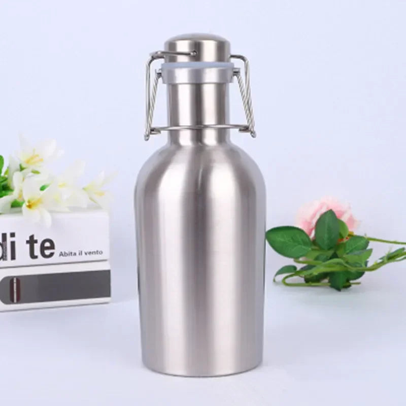 32OZ/64OZ Stainless Steel Homebrew Beer Growler Portable  Barrel Secure Swing Top Lid Craft Bottle