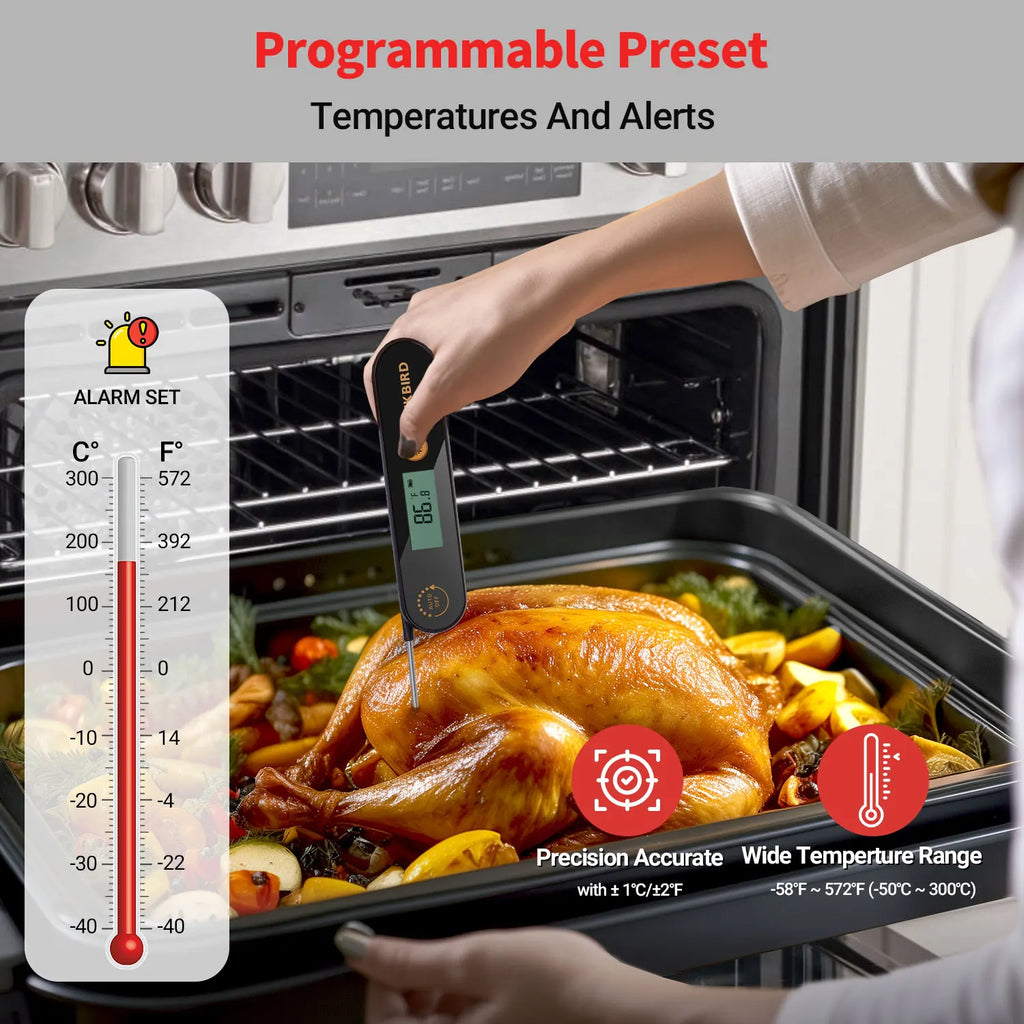 INKBIRD Digital Handheld Meat Thermometer Rechargable Waterproof  Instant Read Food Thermometer with Folding Probes for BBQ Milk