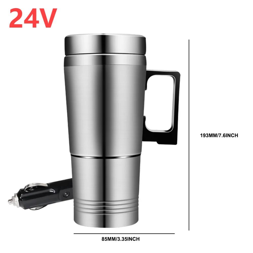 12V 24V 750/300ML Car Heating Cup Stainless Steel Electric Kettle Water Coffee Milk Thermal Mug for Auto Car Winter Accessories