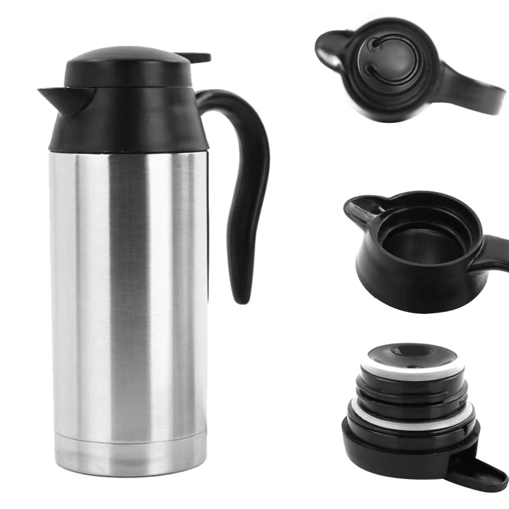 12V 24V 750/300ML Car Heating Cup Stainless Steel Electric Kettle Water Coffee Milk Thermal Mug for Auto Car Winter Accessories