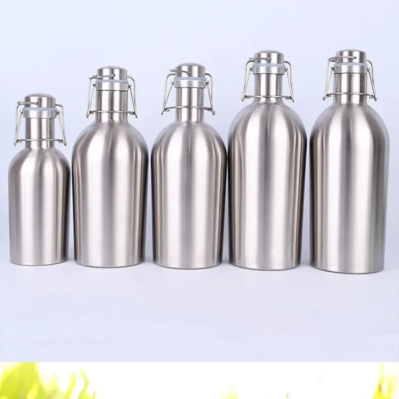 32OZ/64OZ Stainless Steel Homebrew Beer Growler Portable  Barrel Secure Swing Top Lid Craft Bottle