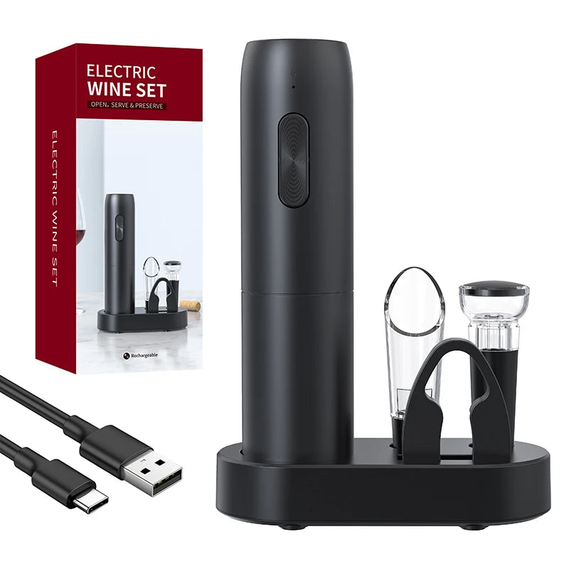 Electric Wine Bottle Opener Automatic Red Wine Corkscrew with Charging Base or Battery Powered Wine Tools Kitchen Products