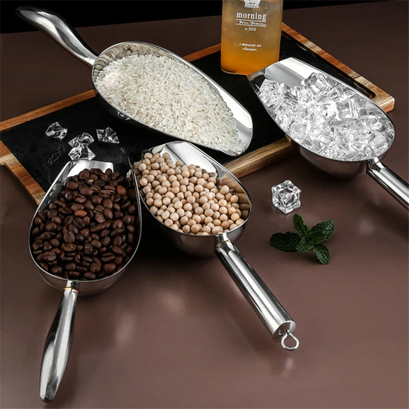 4-Size Aluminum Alloy Ice Shovel Scoop Multifunctional Grain Coffee Beans Bar Cube Scraper Measuring Spoon Kitchen Accessories