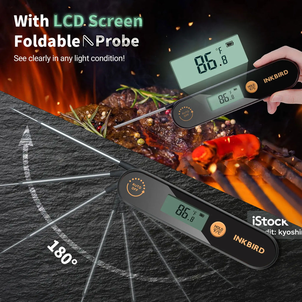 INKBIRD Digital Handheld Meat Thermometer Rechargable Waterproof  Instant Read Food Thermometer with Folding Probes for BBQ Milk