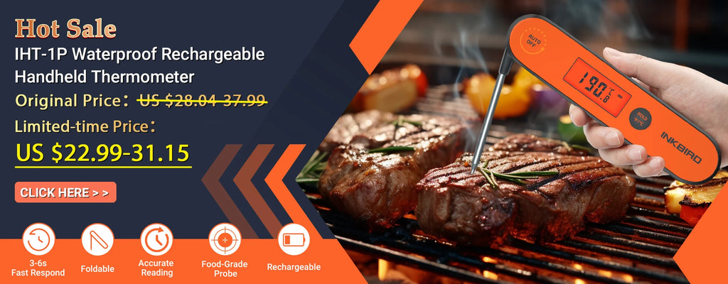 INKBIRD Digital Handheld Meat Thermometer Rechargable Waterproof  Instant Read Food Thermometer with Folding Probes for BBQ Milk