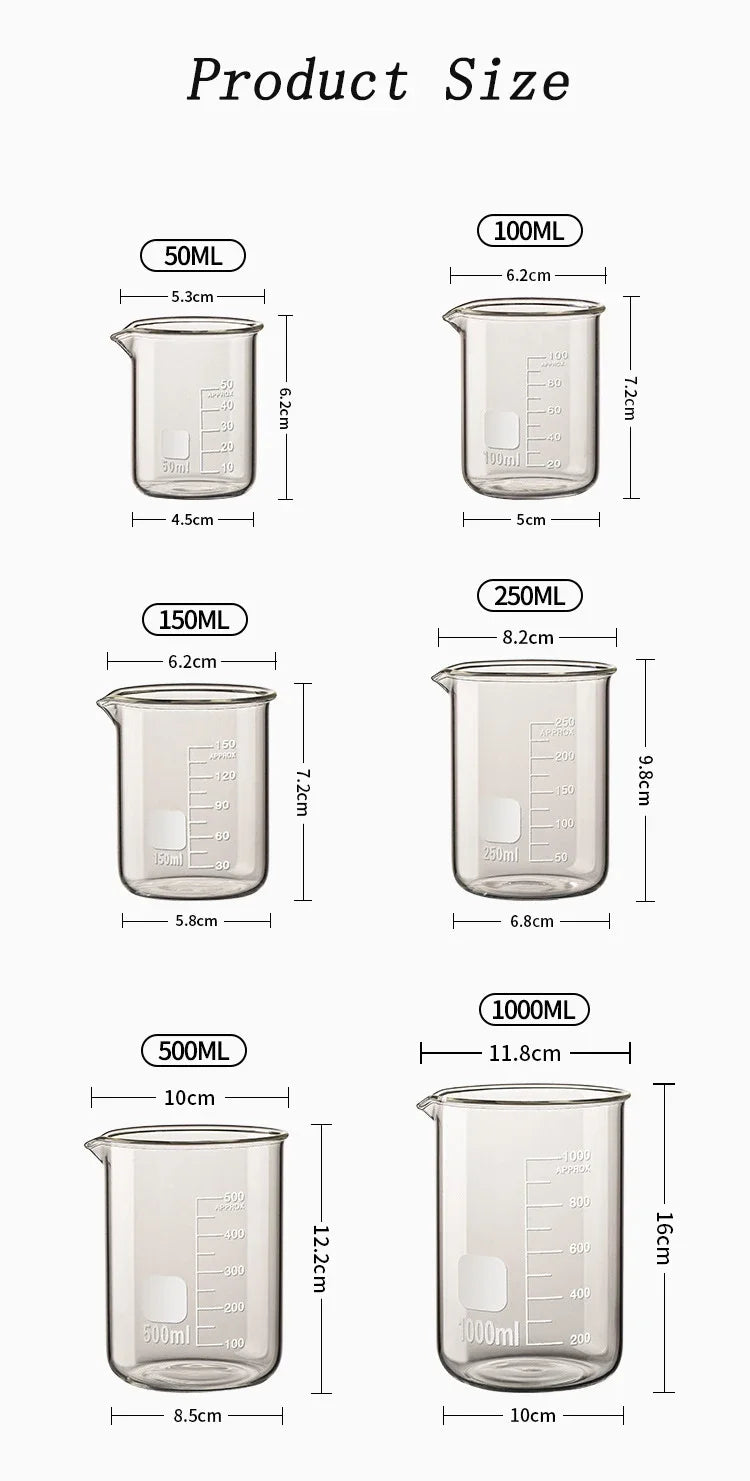 High Borosilicate Glass Measuring Cup Clear Scale Cup Laboratory Beaker Kitchen Baking Measuring Cup 50/100/150/250/500/1000ml