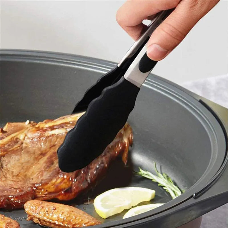 Non-Stick Silicone Locking Tong Set of 3 Stainless Steel Kitchen Food Tongs with Non-Slip Silicone Tips and Grip for Cooking