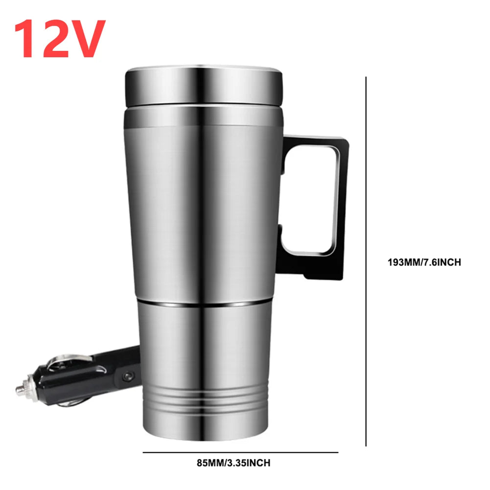 12V 24V 750/300ML Car Heating Cup Stainless Steel Electric Kettle Water Coffee Milk Thermal Mug for Auto Car Winter Accessories