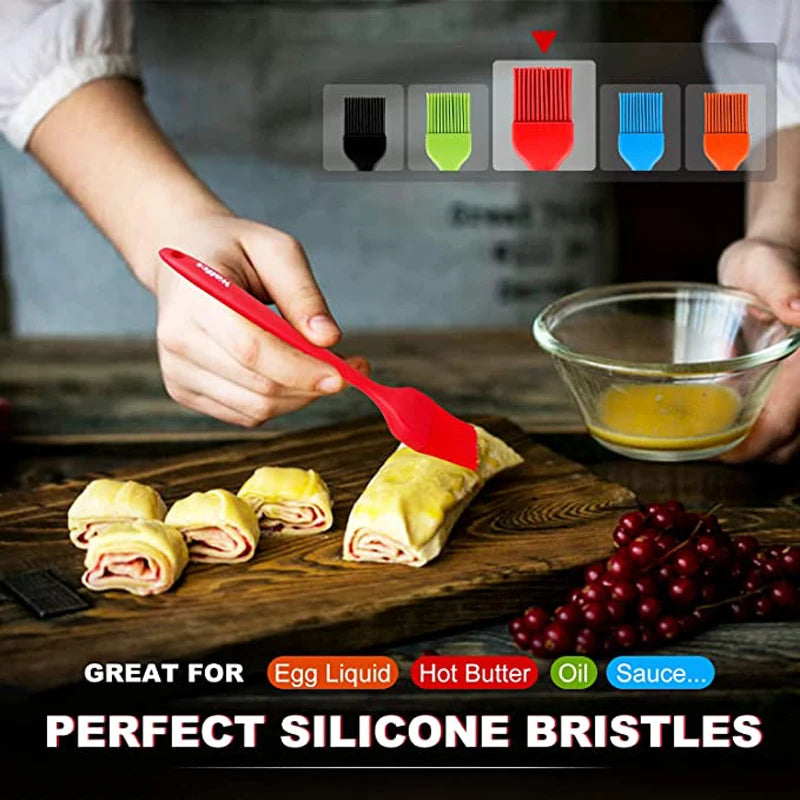 Walfos Silicone Pastry Brush Heat Resistant Basting Oil Brush Set Perfect for Baking BBQ GrillKitchen Cooking BPA Free 5Pcs