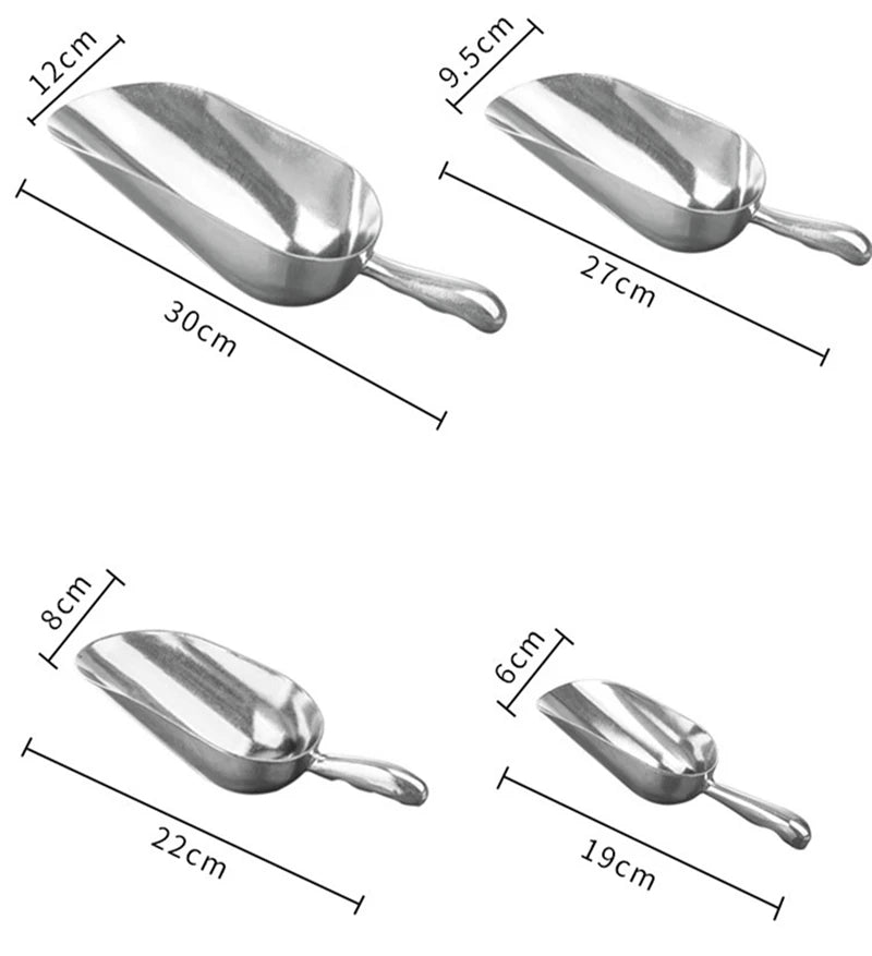 4-Size Aluminum Alloy Ice Shovel Scoop Multifunctional Grain Coffee Beans Bar Cube Scraper Measuring Spoon Kitchen Accessories