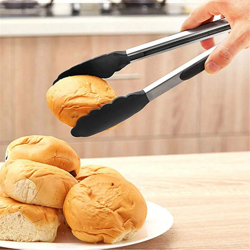 Non-Stick Silicone Locking Tong Set of 3 Stainless Steel Kitchen Food Tongs with Non-Slip Silicone Tips and Grip for Cooking